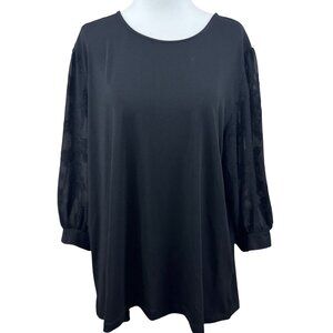 Philosophy Women's Relax Top Size XL Black Sheer Flower Ruffle 3/4 Sleeve Blouse